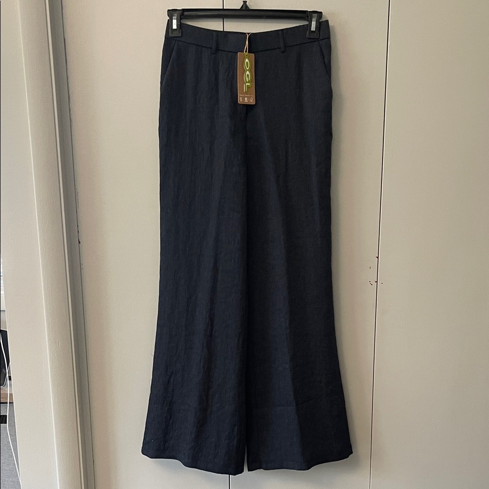 Navy Wide-Leg Linen woman’s Pants